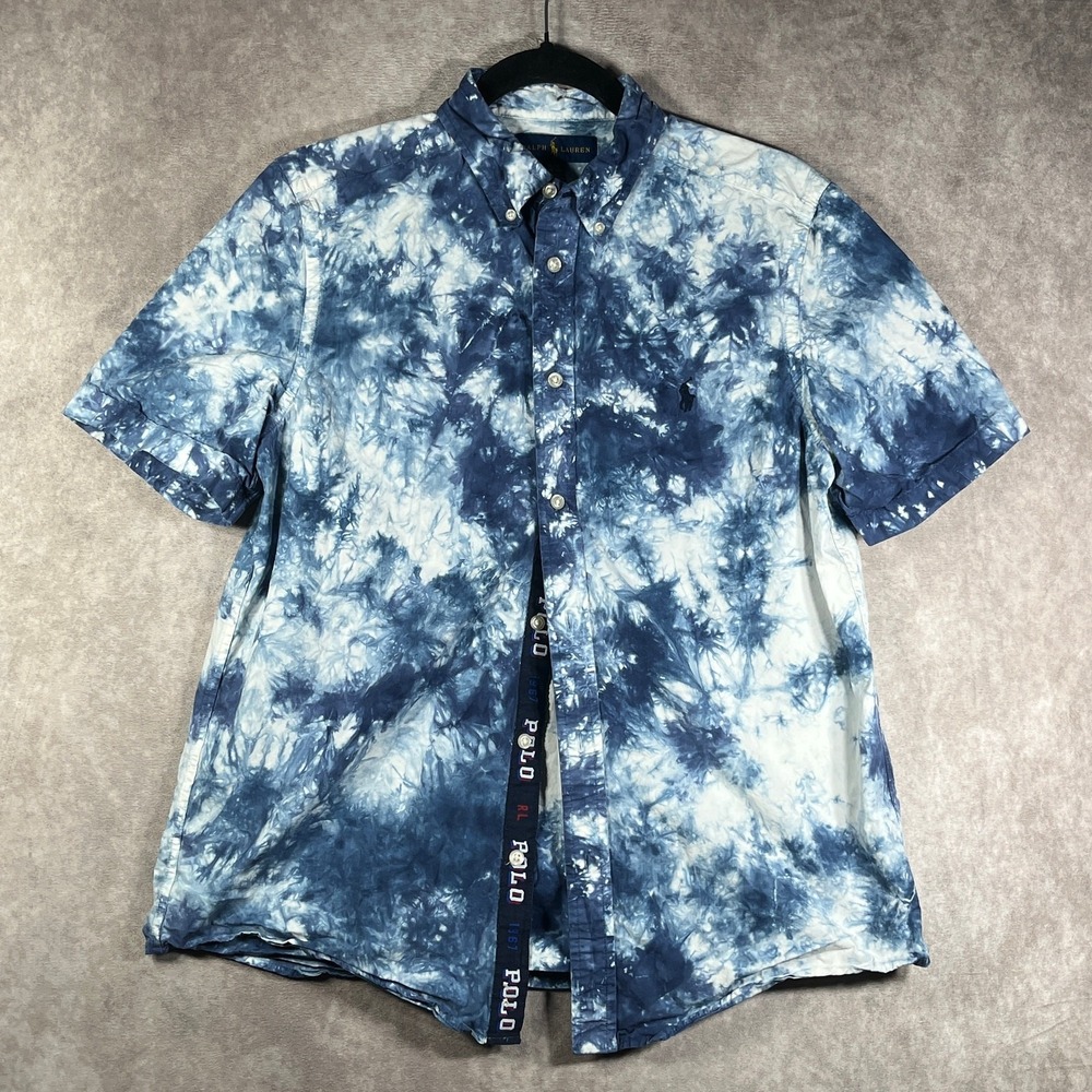 Polo‎ Ralph Lauren Shirt Boys Size XL Blue Tie Dye Button Down Short Sleeves